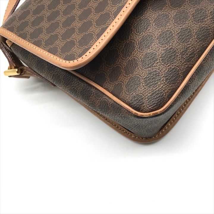 Celine Macadam Circle Logo Leather Gold Vintage Shoulder Bag Brown