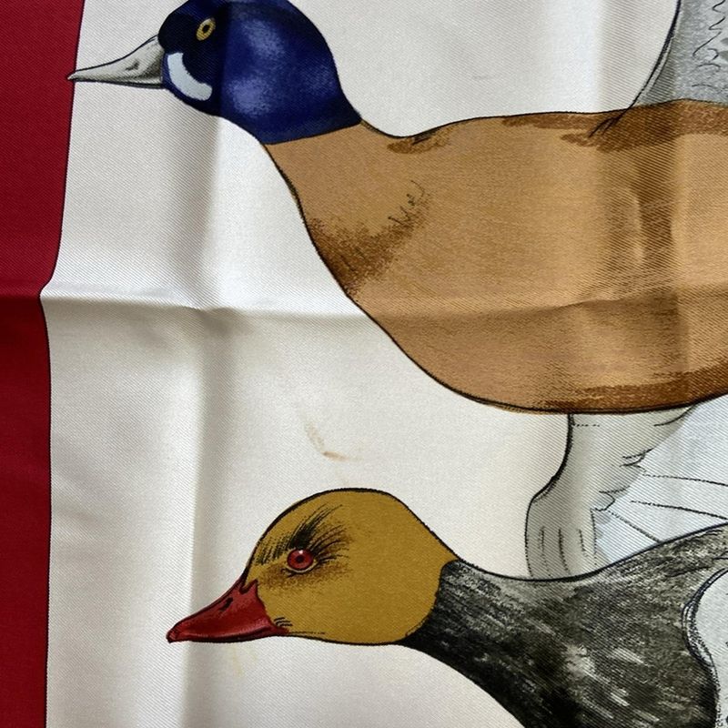Hermes Scarf Carre 90 Ivory×red×multi Birds
