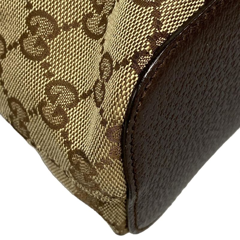 Gucci Shoulder Bag GG Pattern 115003 Beige And Dark Brown Leather
