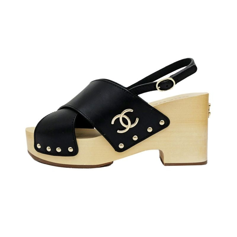 Chanel Wedge Sole Sandals Black Gdhardware Size 38 C Shoes