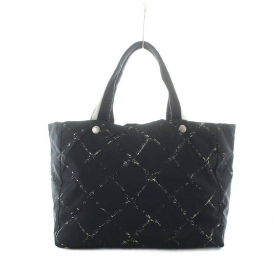 Chanel Travel Line Tote Nylon Black Plaid Pattern RI