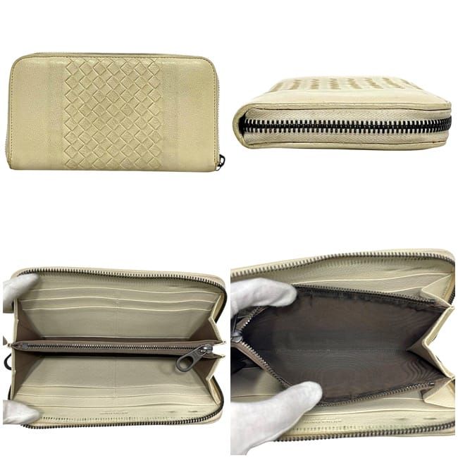 Bottega Veneta Round Zipper Long Wallet Cream Intrecciato Wallet