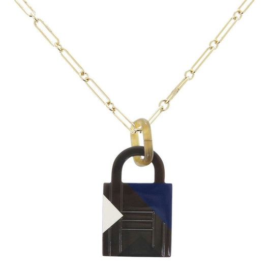 Hermes Amulet Cadenas GM Buffalo Horn Lacquer Brown Necklace 1757