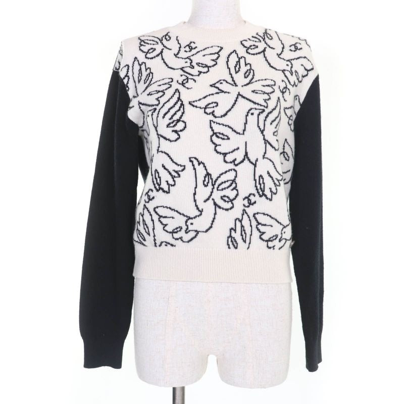Chanel 22 C Cashmere Coco Mark Long Sleeve Knit Top White Black 34