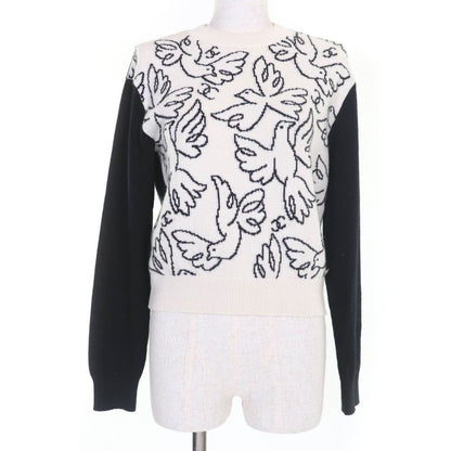 Chanel 22 C Cashmere Coco Mark Long Sleeve Knit Top White Black 34