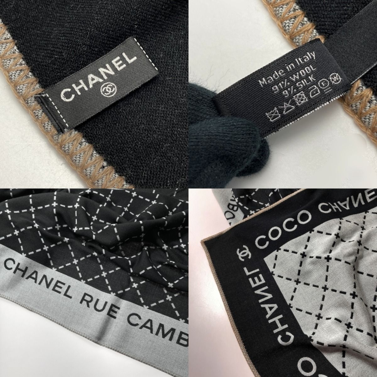 Chanel Cocomark Travel Set Blanket Eye Mask Black X Gray Wool/silk