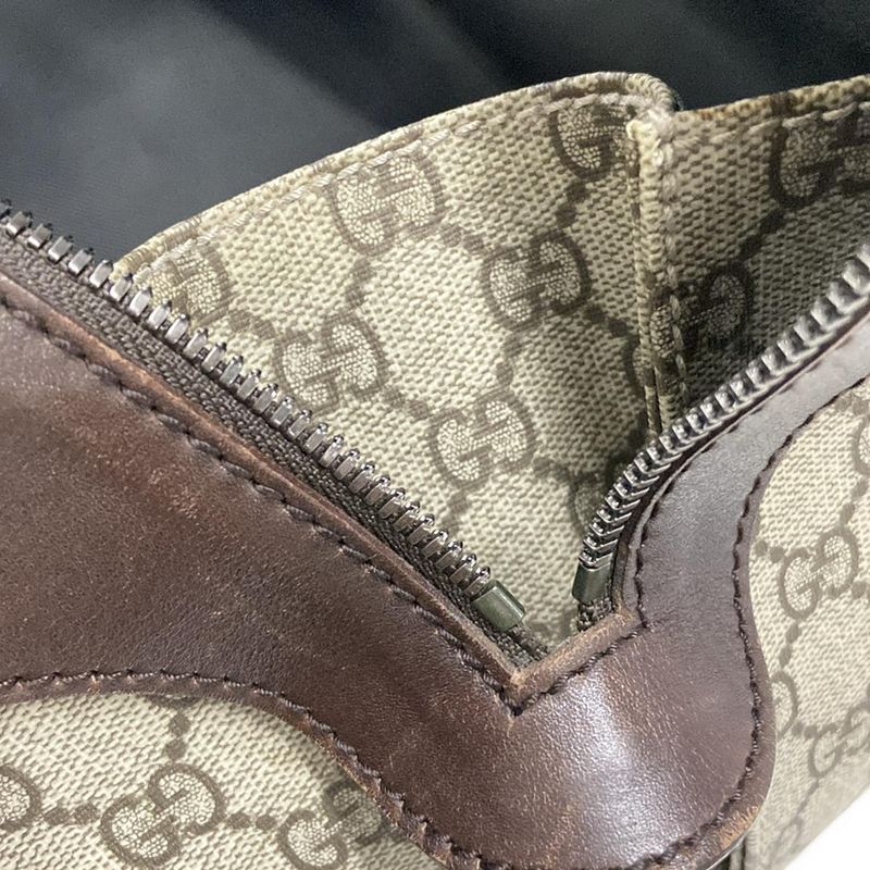 Gucci Boston Bag GG Supreme 108793 Beige X Dark Brown Leather