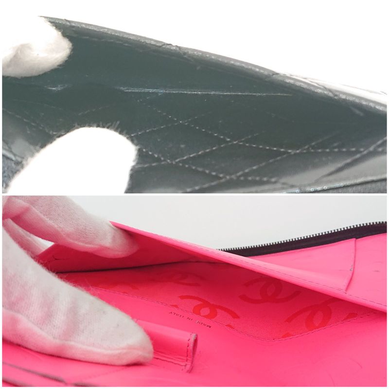 Chanel Long Wallet Organizer Cambon Line Round Zip Zipper With Seal Black/black