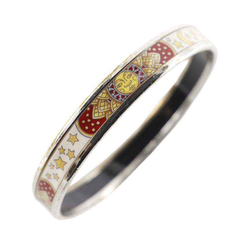 Hermes Emile PM Cloisonne Sun Moon And Stars Metal White Ladies 19.0g Bangle