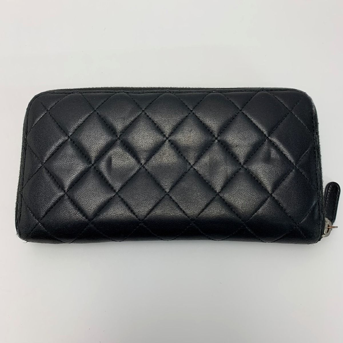 Chanel Matelasse Lamb Leather A50097 Black Round Zipper Wallet Ladies