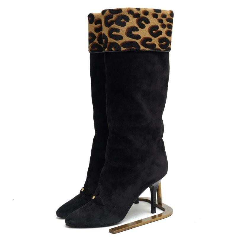 Louis Vuitton Long Boots Shoes Women Suede Leather Black