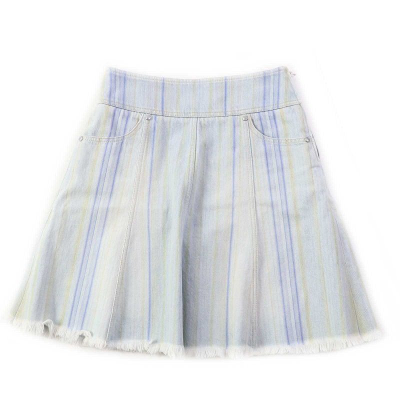 Chanel Cotton Striped Hem Cut Off Denim Skirt Light Blue 34