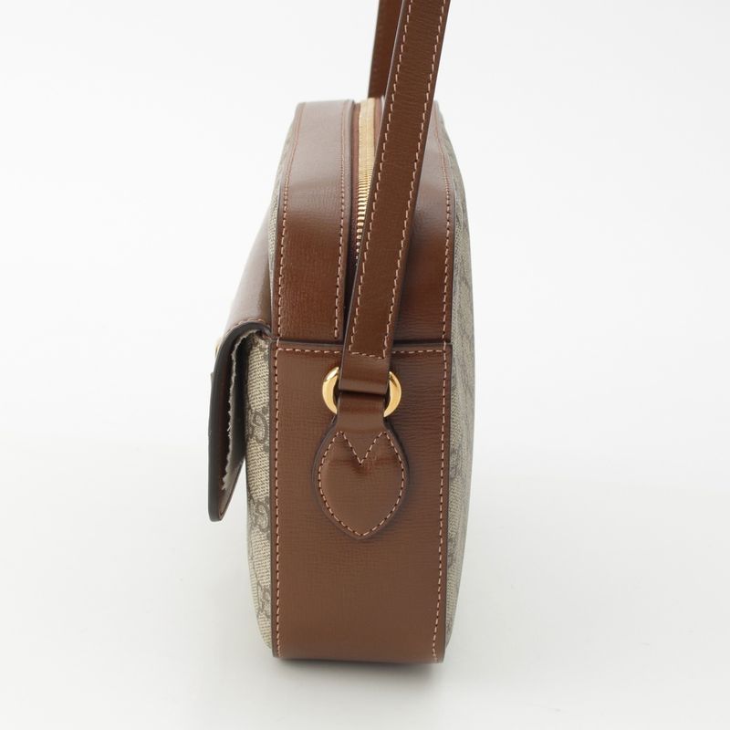 Gucci 1955 Horsebit GG Supreme Canvas Crossbody Gold Shoulder Bag 645454 Brown