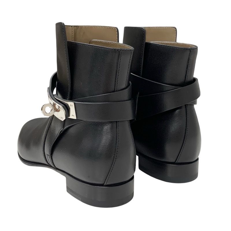 Hermes Neo Boots Short Boots Shoes Leather Black Silver Kelly Hardware