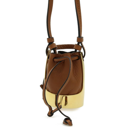 Loewe Balloon Necklace Pendant Motif Mini Bag Drawstring Leather Brown Gold