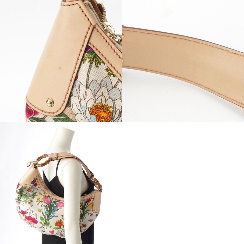 Gucci Floral Bamboo Semi One Shoulder Handbag Multicolor