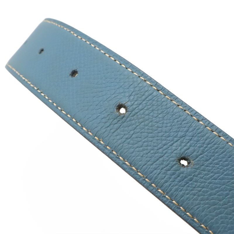 Hermes H Belt H Buckle Reversible Togo Leather Blue Jean Light Blue White Gold
