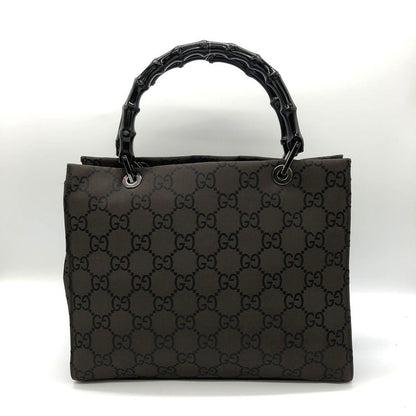 Gucci 002-1065 Handbag Brown GG Bamboo Women Men Fashion Gift Vintage