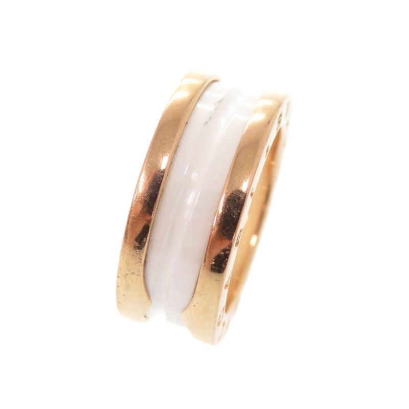Bulgari B-zero1 18K Pink Gold 750pg White Ceramic #49 Ping Gold Ring Jewelry