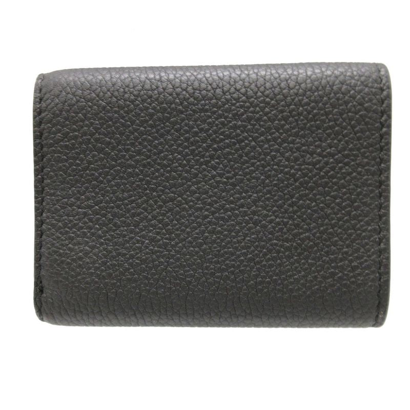 Fendi 7m0280 Signature Logo Leather Black Compact Wallet Trifold Wallet 1266-8