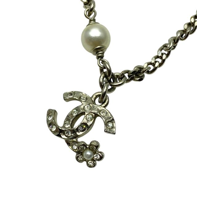 Chanel Bracelet C21B Coco Mark Accessories Jewelry Faux Pearl Rhinestone Silver