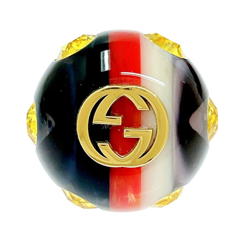 Gucci GP Rhinestone Vintage Web Ring Yellow 307431 Ring with Box
