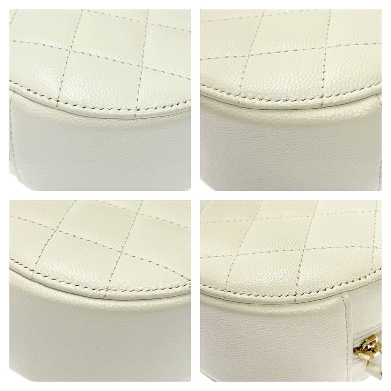 Chanel Matelasse Caviar Skin Coco Mark Round Chain Shoulder Bag White 367854