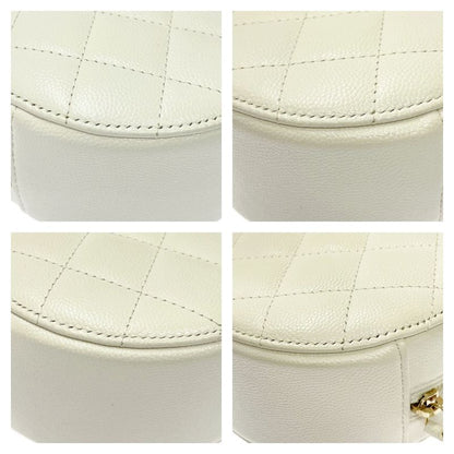 Chanel Matelasse Caviar Skin Coco Mark Round Chain Shoulder Bag White 367854