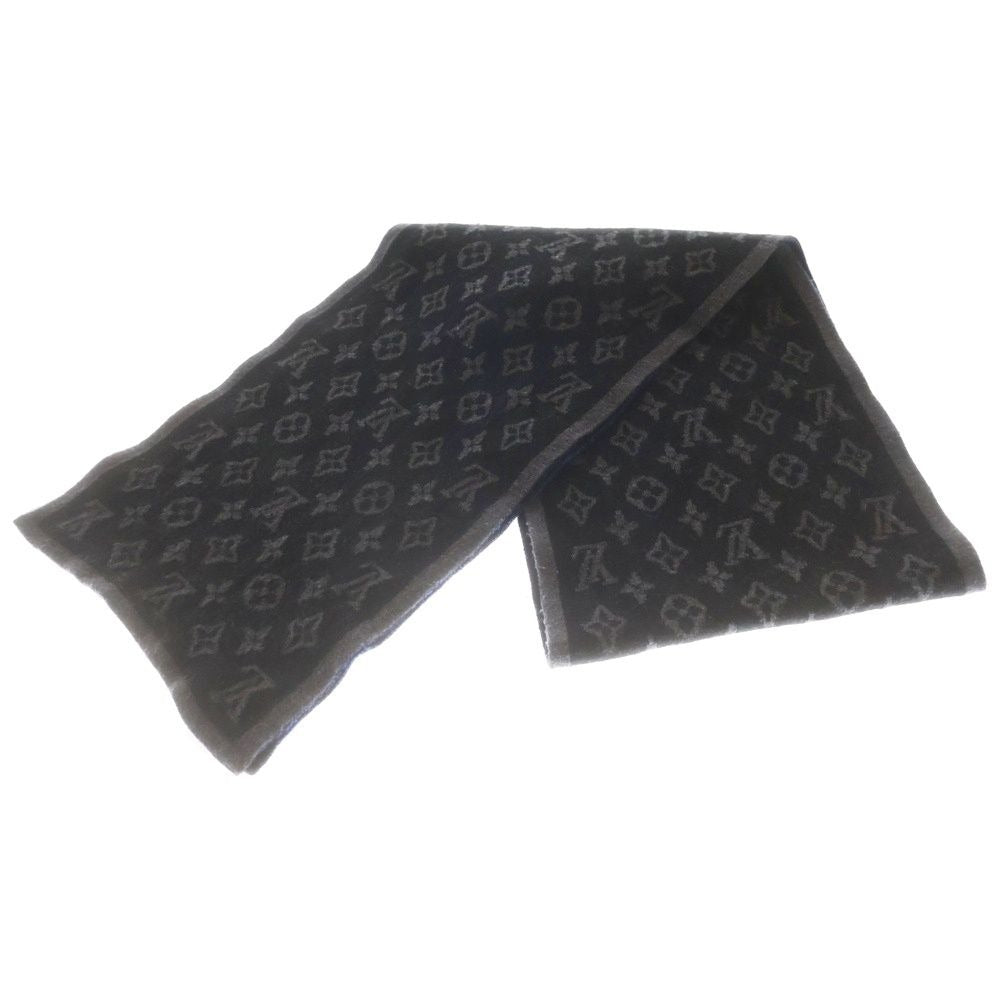 Louis Vuitton Echarpe Monogram Striped Wool Knit Scarf Gray