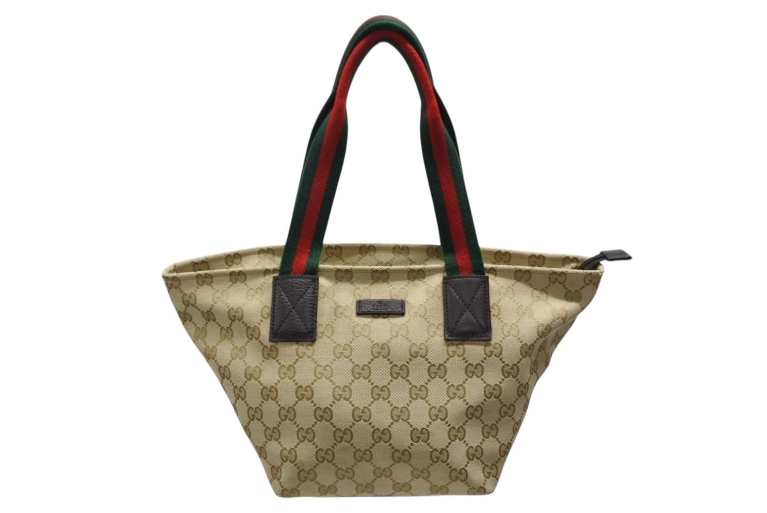 Gucci Handbag Sherry Line Beige Red Green GG Canvas Leather