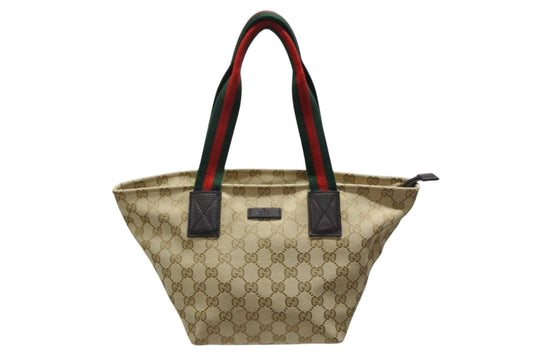 Gucci Handbag Sherry Line Beige Red Green GG Canvas Leather