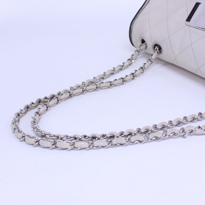 Chanel 255 Chain Handbag Lambskin White Handbag Silver