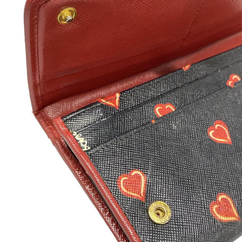 Prada Long Wallet - Black And Red Heart Leather