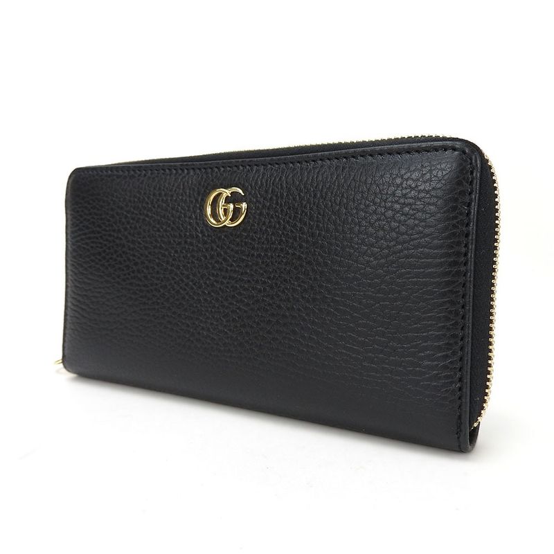 Gucci Round Zipper Long Wallet Zippy Wallet 456117 GG Marmont Black Leather