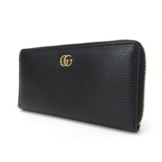 Gucci Round Zipper Long Wallet Zippy Wallet 456117 GG Marmont Black Leather