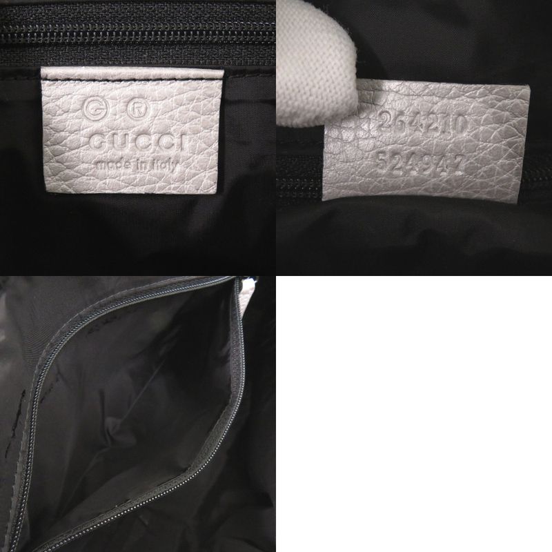 Gucci 264210 GG Canvas Leather Silver Handbag 1641 Gucci