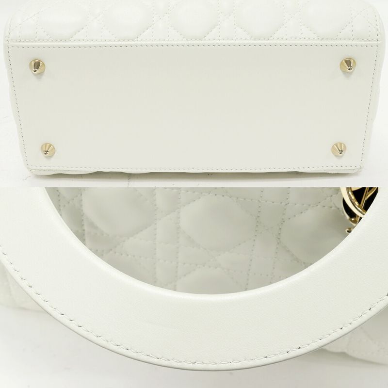 Christian Dior Handbag Shoulder Bag Lady Dior Medium Lambskin White Gold