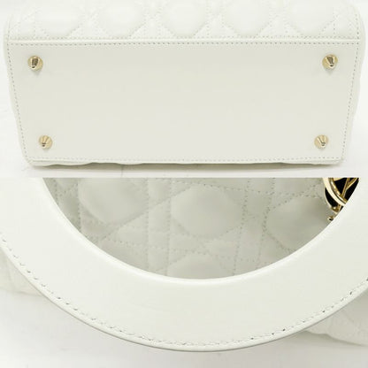 Christian Dior Handbag Shoulder Bag Lady Dior Medium Lambskin White Gold