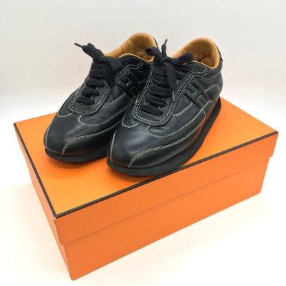 Hermes H Logo Cowhide Calf Classic Black Low Cut Sneakers Women's Black Size