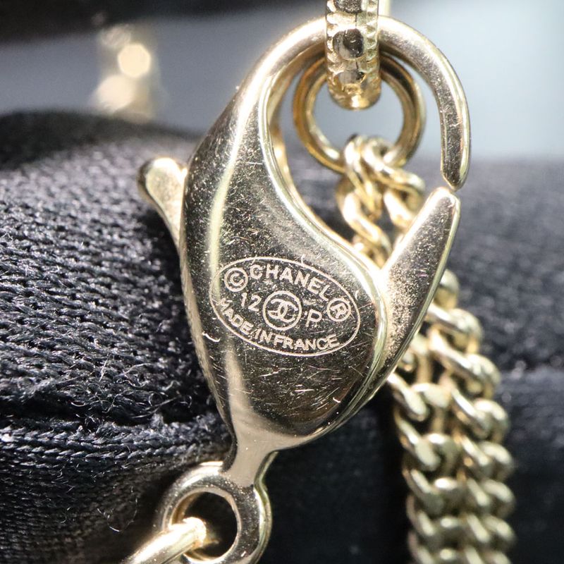 Chanel 3coco Mark Long Chain Necklace Pearl Multicolor Stone Gold