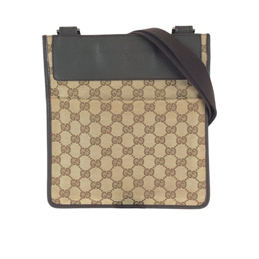 Gucci Brown Beige Silver GG Canvas Leather Shoulder Bag Pochette