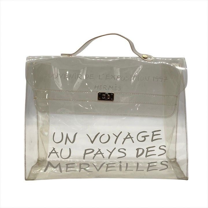 Hermes Vinyl Kelly Logo Hand Beach Clear Transparent Purse