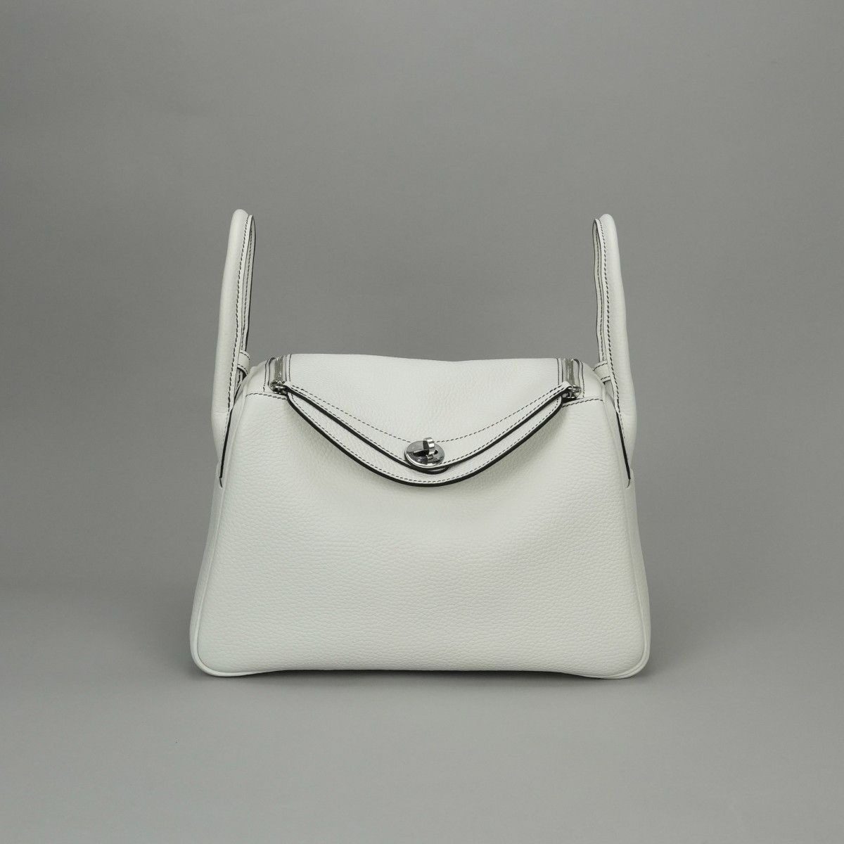 Hermes Lindy 30 Tote Shoulder Bag Taurillon Clemence White Silver 2-Way