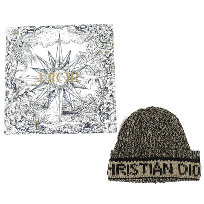 Dior Christian Wool Cashmere Logo Knit Cap Beige Black — view 2