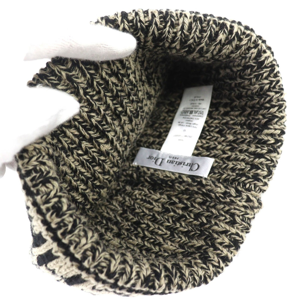 Dior Christian Wool Cashmere Logo Knit Cap Beige Black — view 7