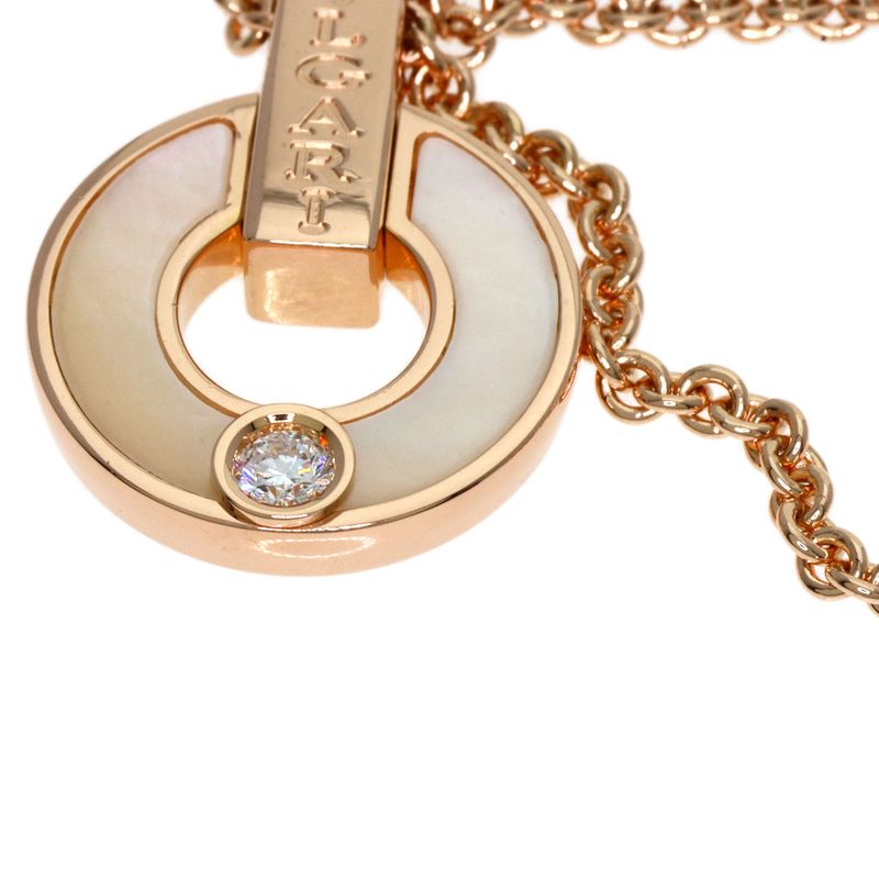 Bvlgari Bulgari Open Work Diamond Shell Necklace 18K Pink Gold Ladies