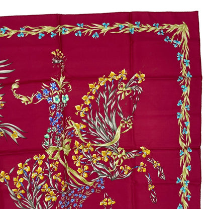 Hermes Scarf Silk Carre 90 Cheval Fleuri Flower Blooming Horse Bordeaux — view 3
