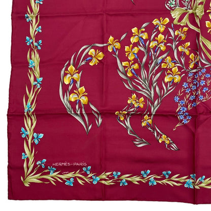 Hermes Scarf Silk Carre 90 Cheval Fleuri Flower Blooming Horse Bordeaux — view 4
