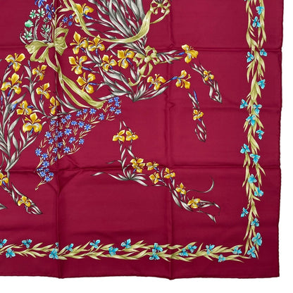 Hermes Scarf Silk Carre 90 Cheval Fleuri Flower Blooming Horse Bordeaux — view 5
