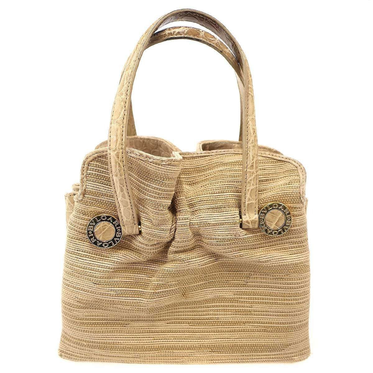 Bvlgari Twist Bag Small Leather Fabric Combination Handbag Beige